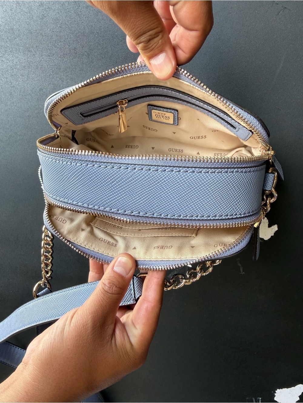 Guess Powder Blue Saffiano Crossbody Bag with Gold Hardware - Picture 2 of 2